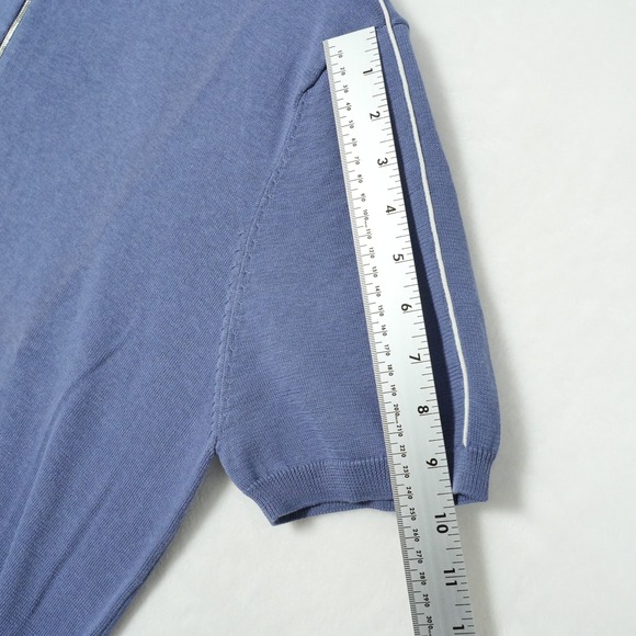 Ron Dorff Men's Silk Blend Short Sleeve Quarter Zip Knit Polo Shirt Blue XXL - Picture 6 of 9
